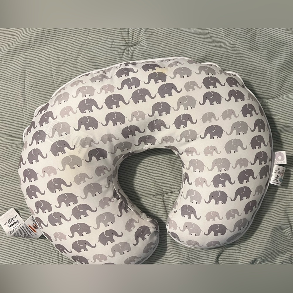 Boppy Gray and White Elephant Print Nursing Pillow
